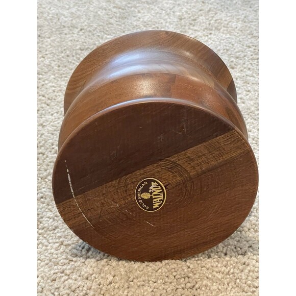 Mid Century Modern Wood Ice Bucket Container Brass Tone Insert Barware - Picture 4 of 5